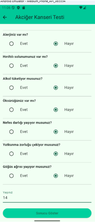 Akciğer kanseri risk tahmini test formu