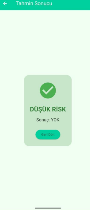 Düşük risk sonucu ekranı